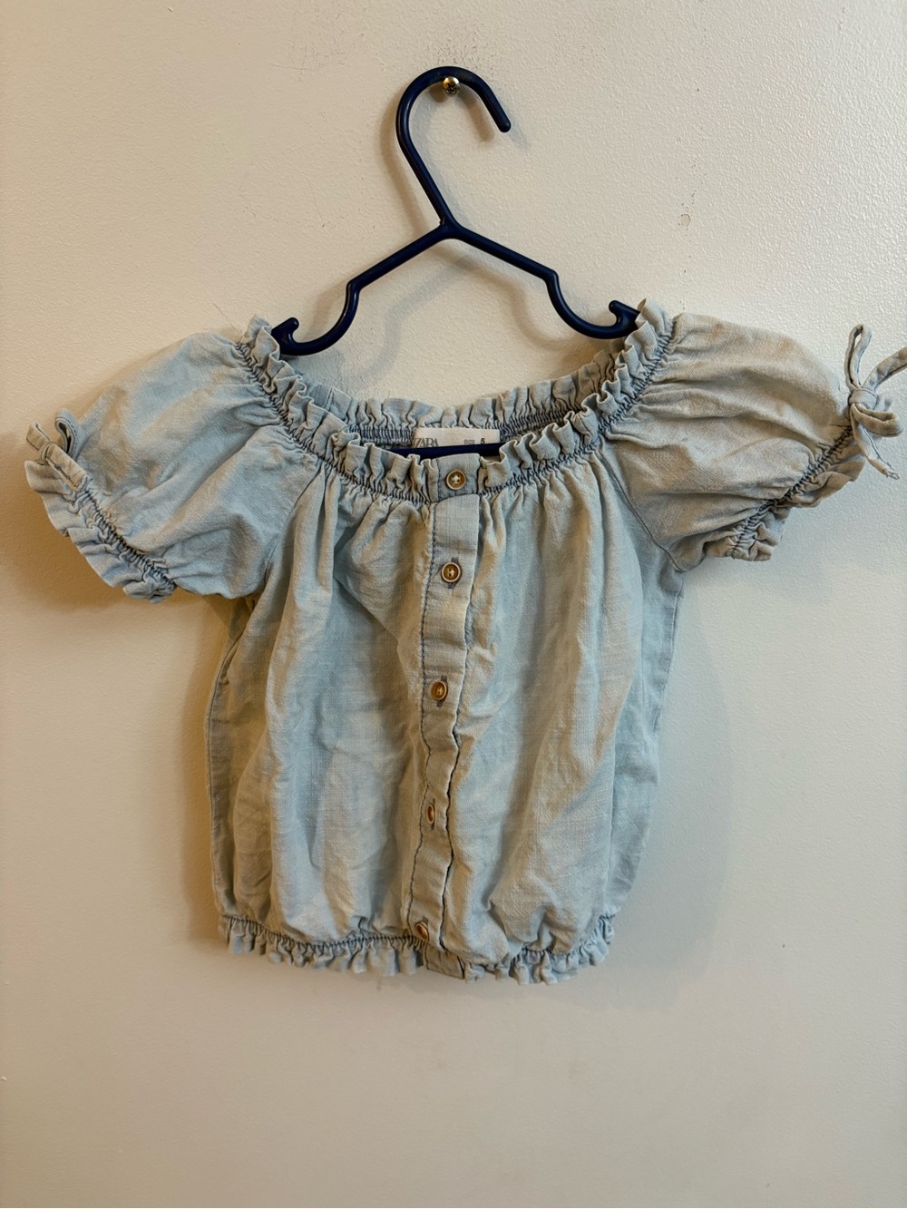 Zara Light Blue Girls Off-Shoulder Button Top 5 years